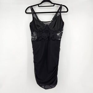 Whimsigoth‎ Black Lace Trim Ruched Bodycon Slip Dress 1XL Baddie Date Night